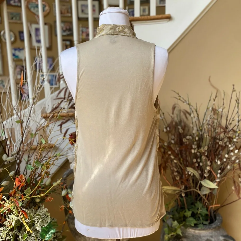 Ann Taylor Medium Modal Drape Neck Beige Brown Tank Shell Metallic Accent - Picture 3 of 5